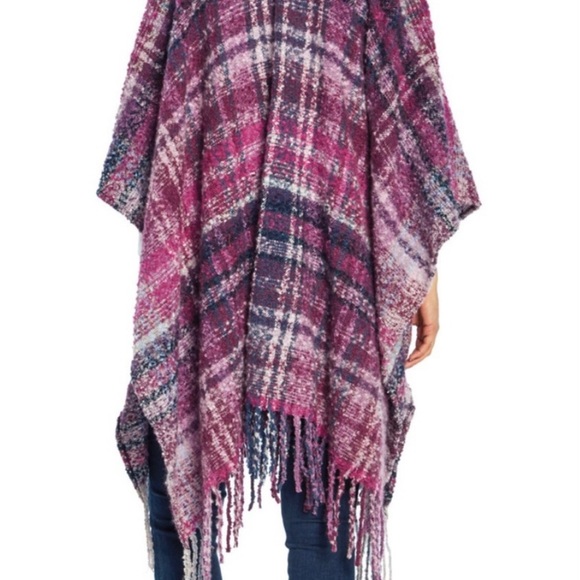 Woolrich Purple Plaid Poncho Cape/Shawl One Size Fits All - Picture 4 of 5